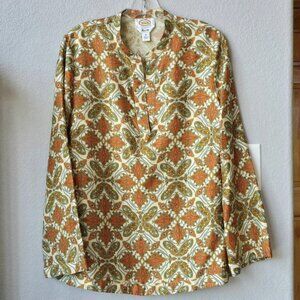100% Silk Tunic Pullover Blouse Top, Geometric Print, Talbots, Size 12